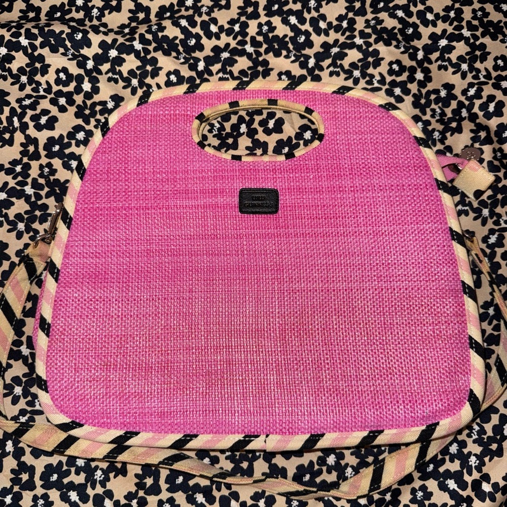 Lulu Guinness Pink and Black Woven Bag
